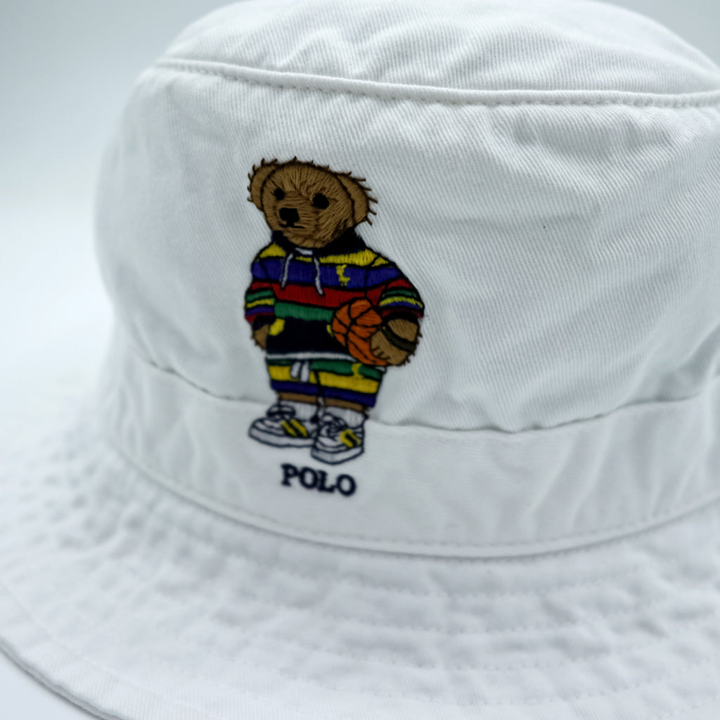 Polo Ralph Lauren ポロベア 刺繍 バケットハット L/XL ホワイト コットン