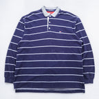 TOMMY HILFIGER 90s USA-Made Long-Sleeve Polo Shirt Rugby Shirt XL~ Striped Navy