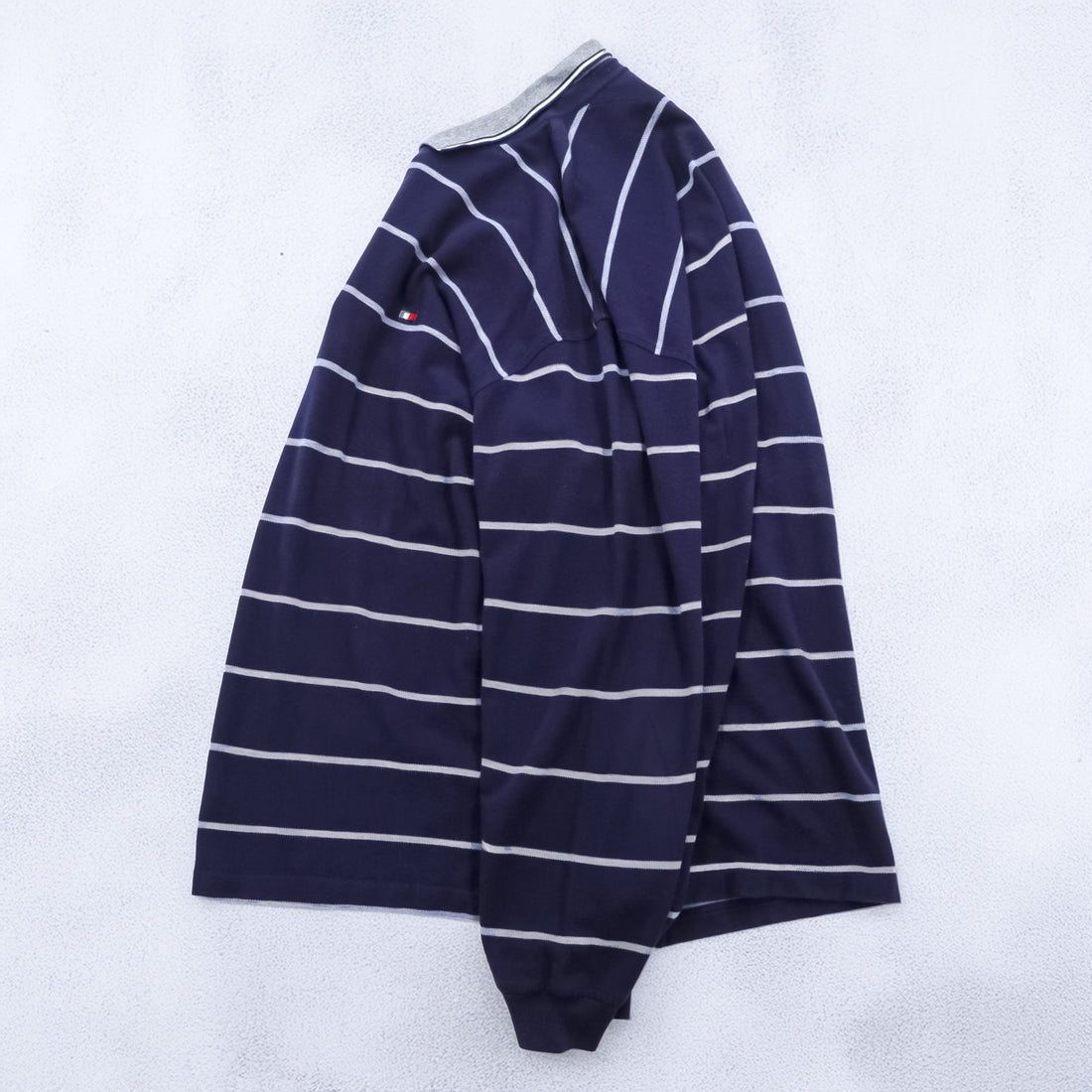 TOMMY HILFIGER 90s USA-Made Long-Sleeve Polo Shirt Rugby Shirt XL~ Striped Navy
