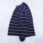 TOMMY HILFIGER 90s USA-Made Long-Sleeve Polo Shirt Rugby Shirt XL~ Striped Navy