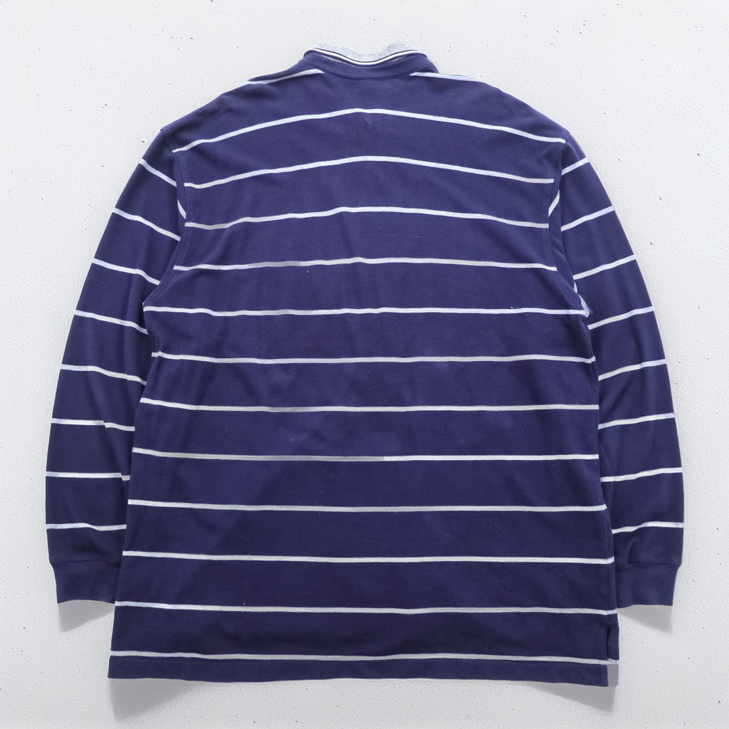 TOMMY HILFIGER 90s USA-Made Long-Sleeve Polo Shirt Rugby Shirt XL~ Striped Navy