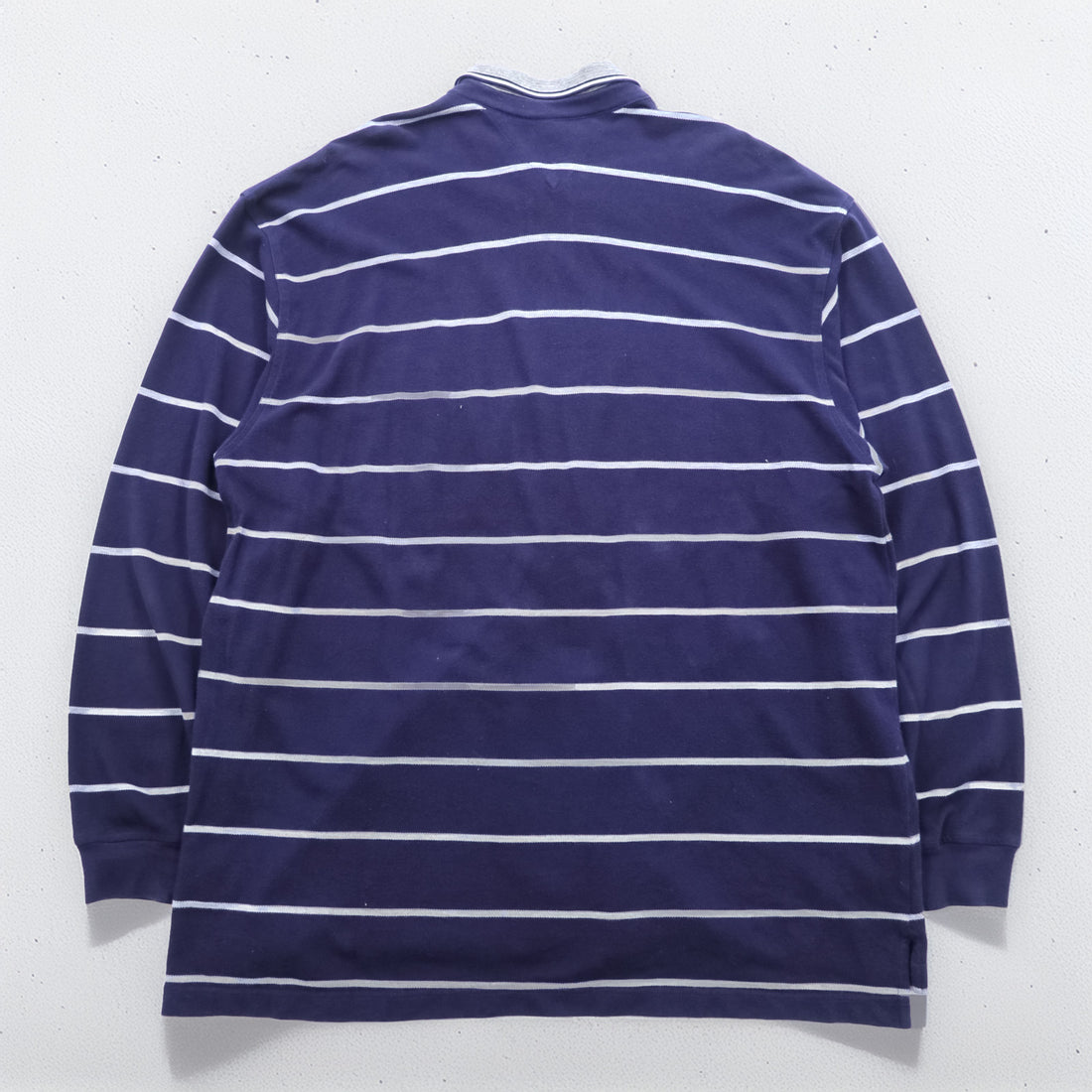TOMMY HILFIGER 90s USA-Made Long-Sleeve Polo Shirt Rugby Shirt XL~ Striped Navy