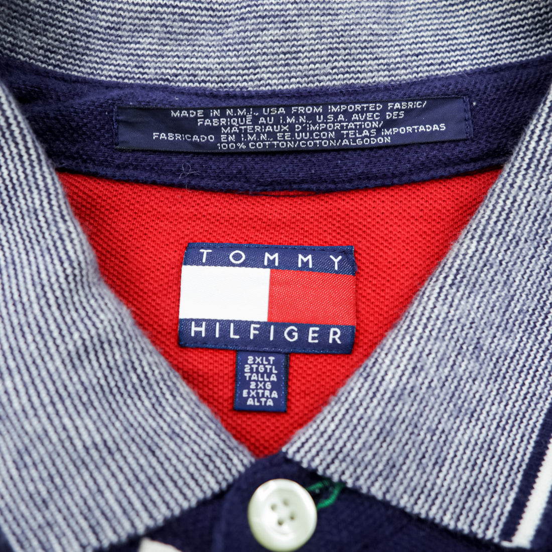 TOMMY HILFIGER 90s USA-Made Long-Sleeve Polo Shirt Rugby Shirt XL~ Striped Navy