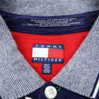 TOMMY HILFIGER 90s USA-Made Long-Sleeve Polo Shirt Rugby Shirt XL~ Striped Navy