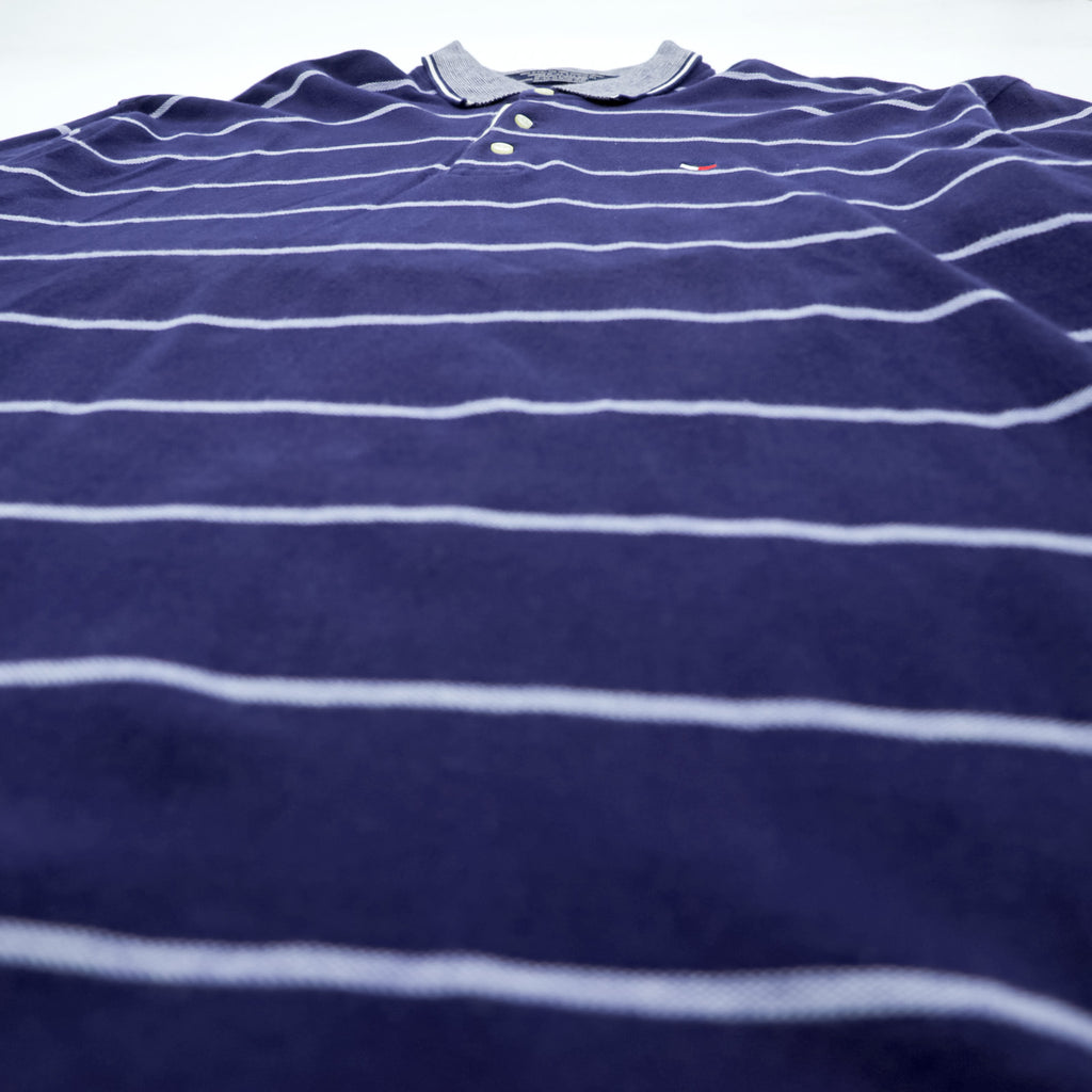 TOMMY HILFIGER 90s USA-Made Long-Sleeve Polo Shirt Rugby Shirt XL~ Striped Navy