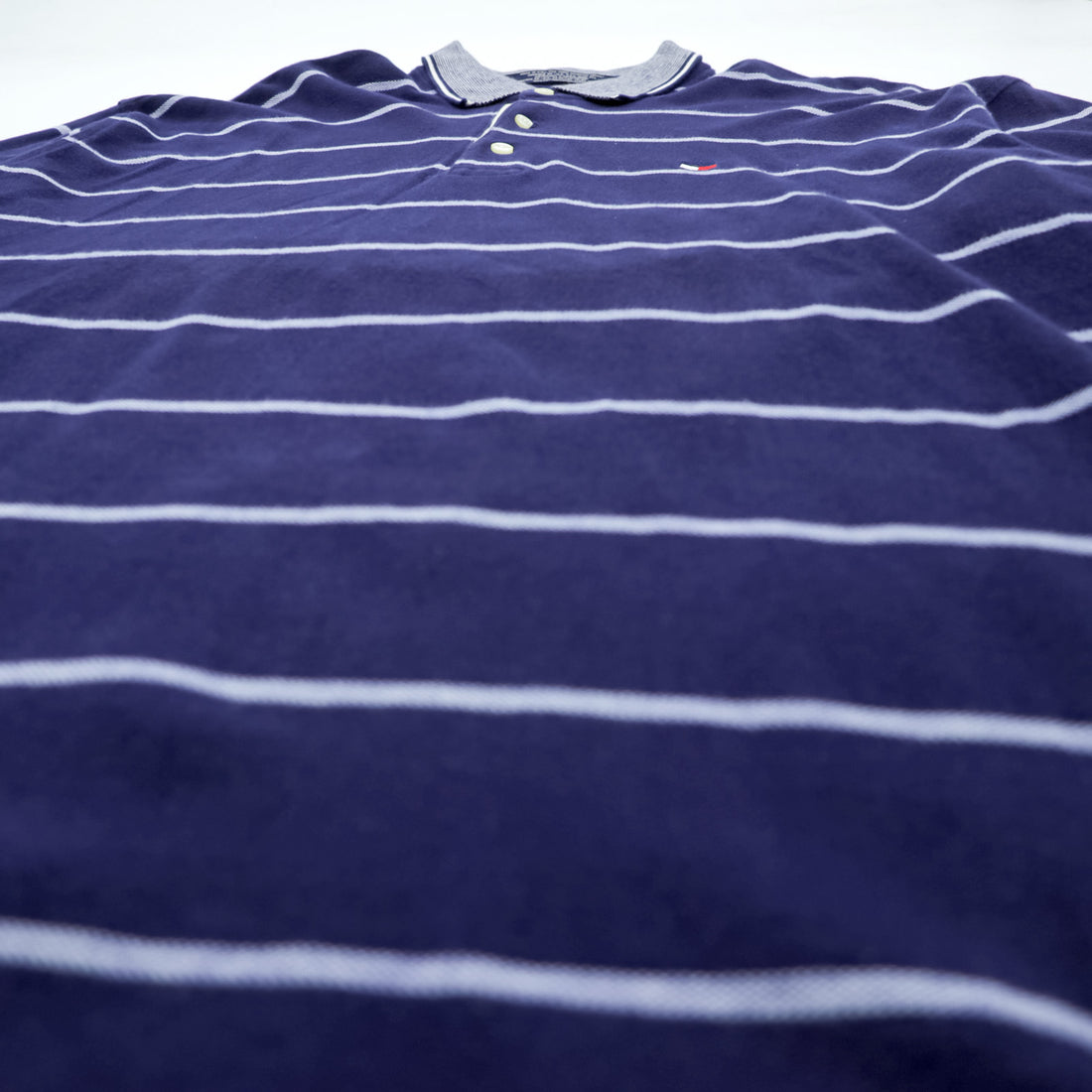 TOMMY HILFIGER 90s USA-Made Long-Sleeve Polo Shirt Rugby Shirt XL~ Striped Navy