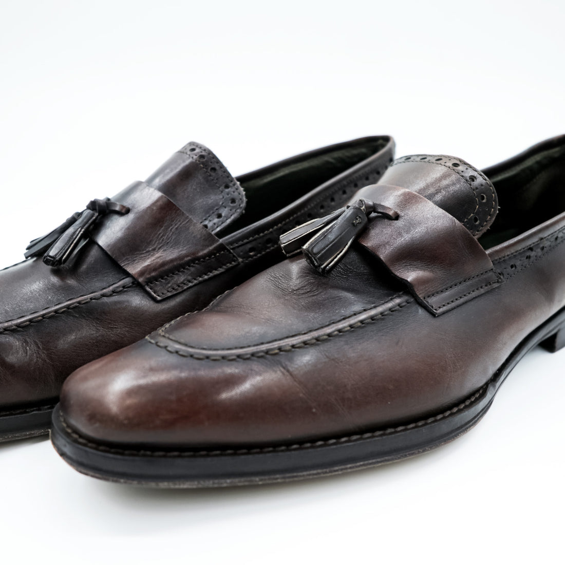 Navyboot イタリア製 フリンジ タッセル ローファー Uチップ ドレスシューズ 28cm ダークブラウン Bologna Construction