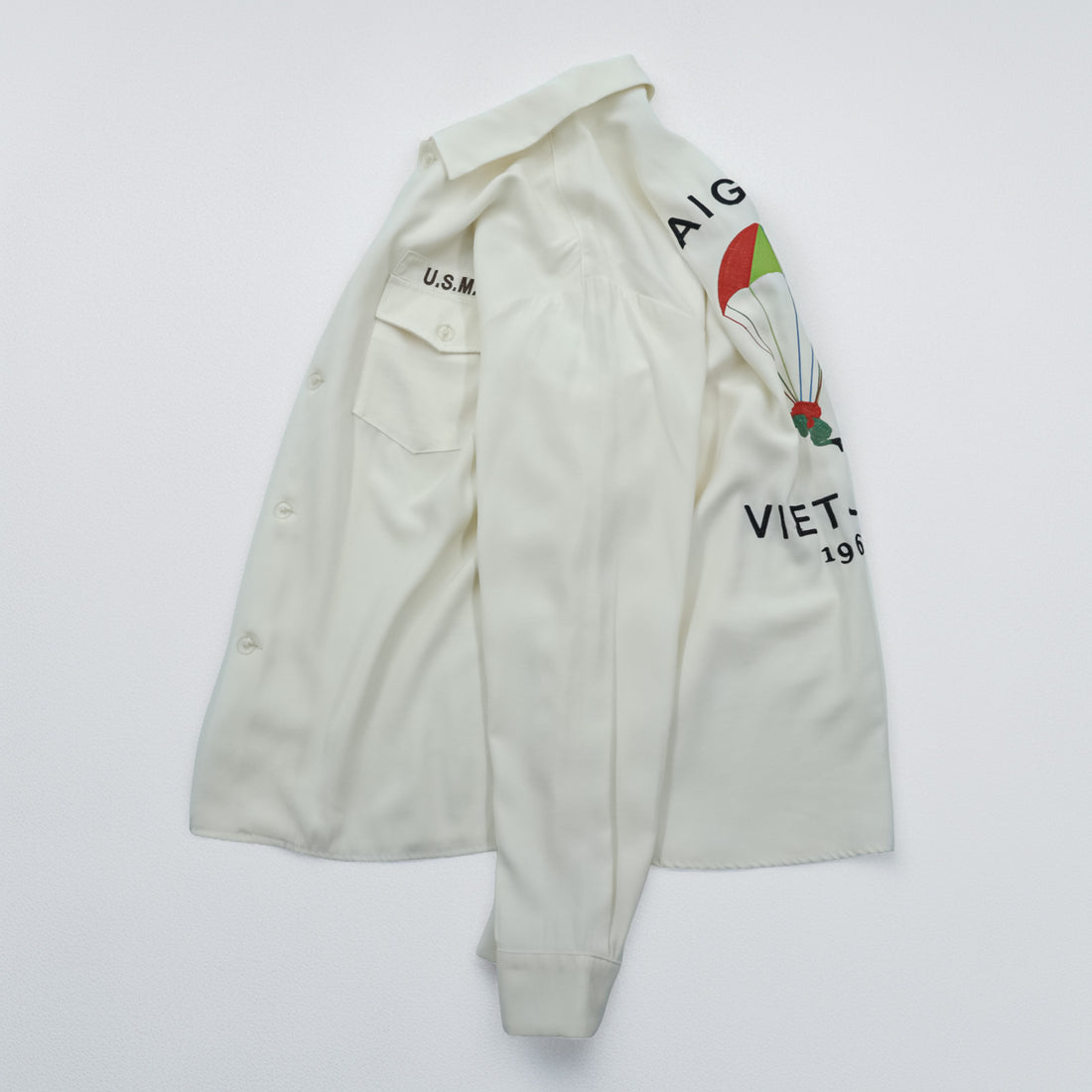 HOUSTON Souvenir Shirt, Vietnam Shirt, Size L, White, 41157, VIET-NAM, Parachute, Military, U.S.M.C.