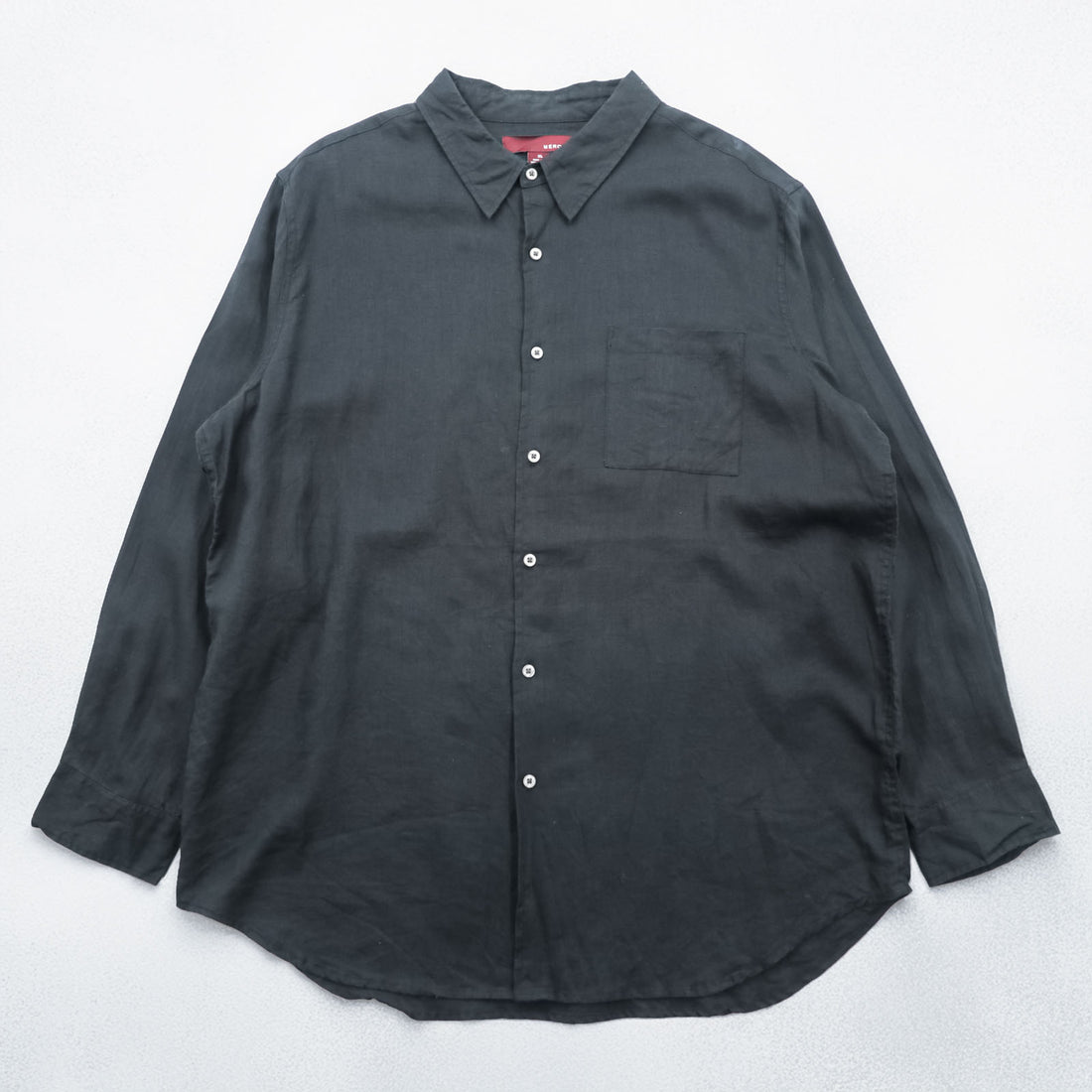 Merona 100% Linen Long Sleeve Button Up Shirt Dark Gray Black XL Regular Collar Pocket