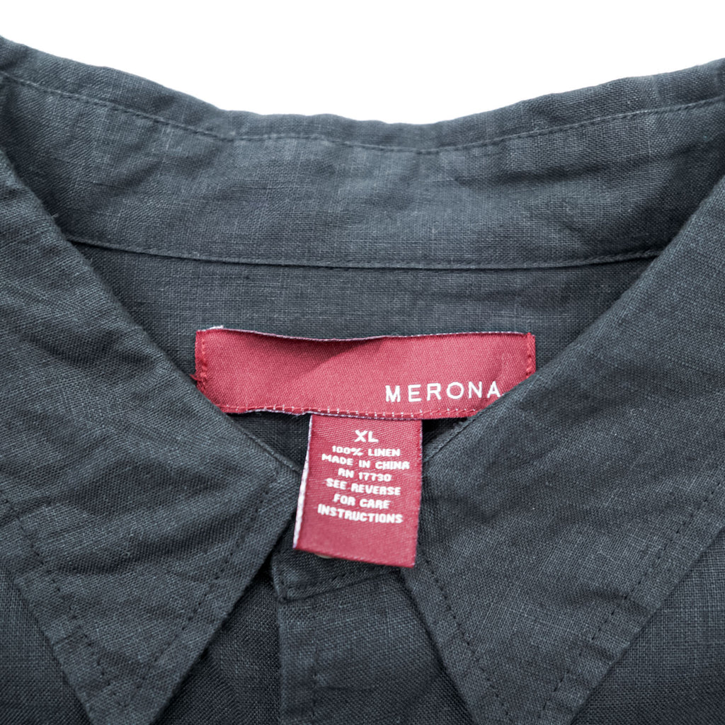 Merona 100% Linen Long Sleeve Button Up Shirt Dark Gray Black XL Regular Collar Pocket