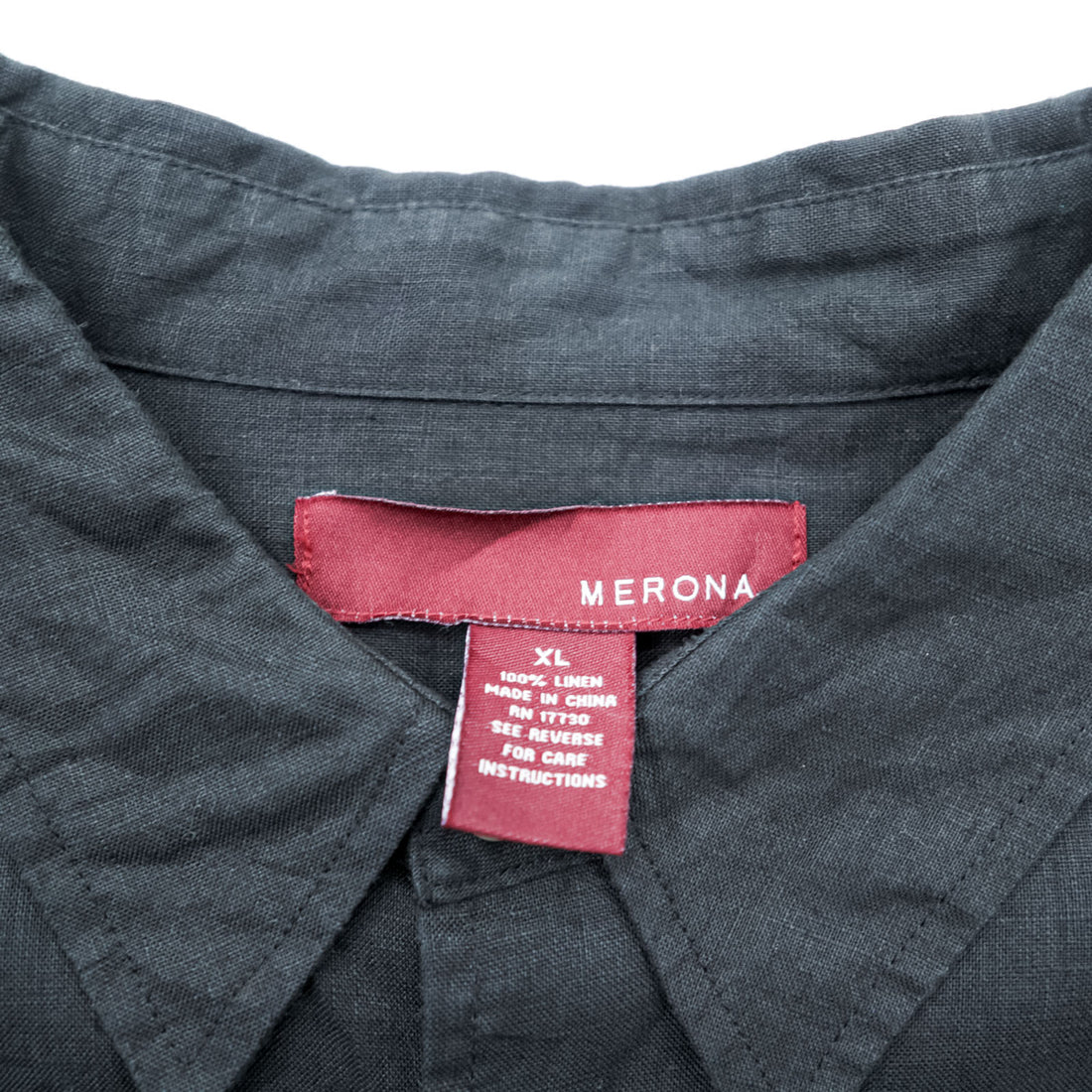 Merona 100% Linen Long Sleeve Button Up Shirt Dark Gray Black XL Regular Collar Pocket