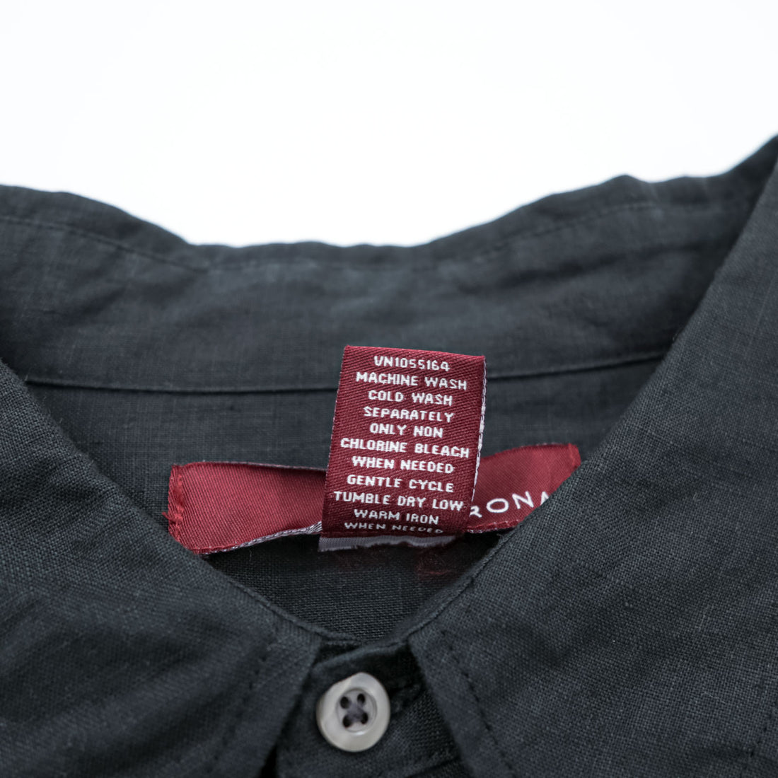 Merona 100% Linen Long Sleeve Button Up Shirt Dark Gray Black XL Regular Collar Pocket