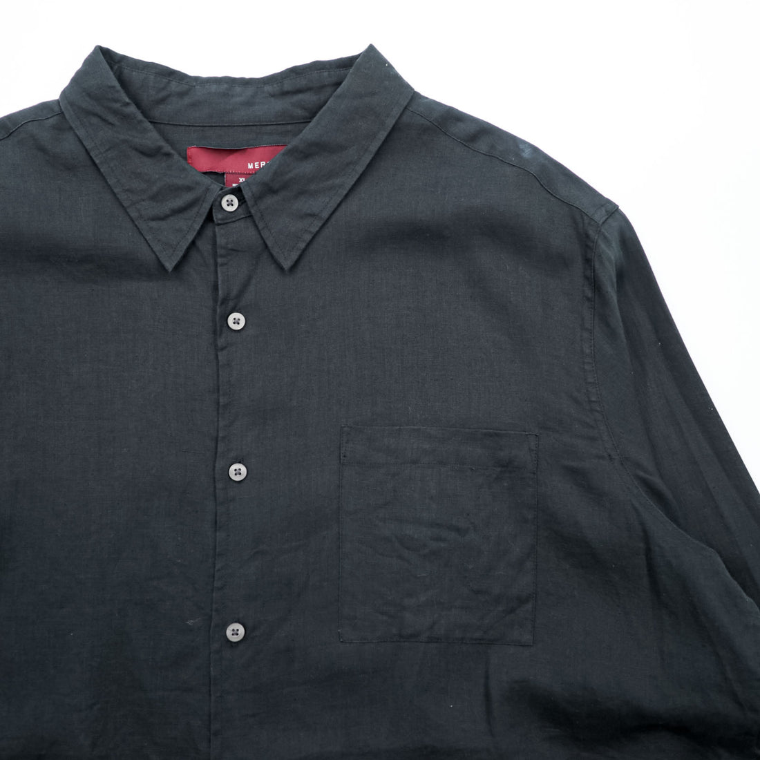 Merona 100% Linen Long Sleeve Button Up Shirt Dark Gray Black XL Regular Collar Pocket