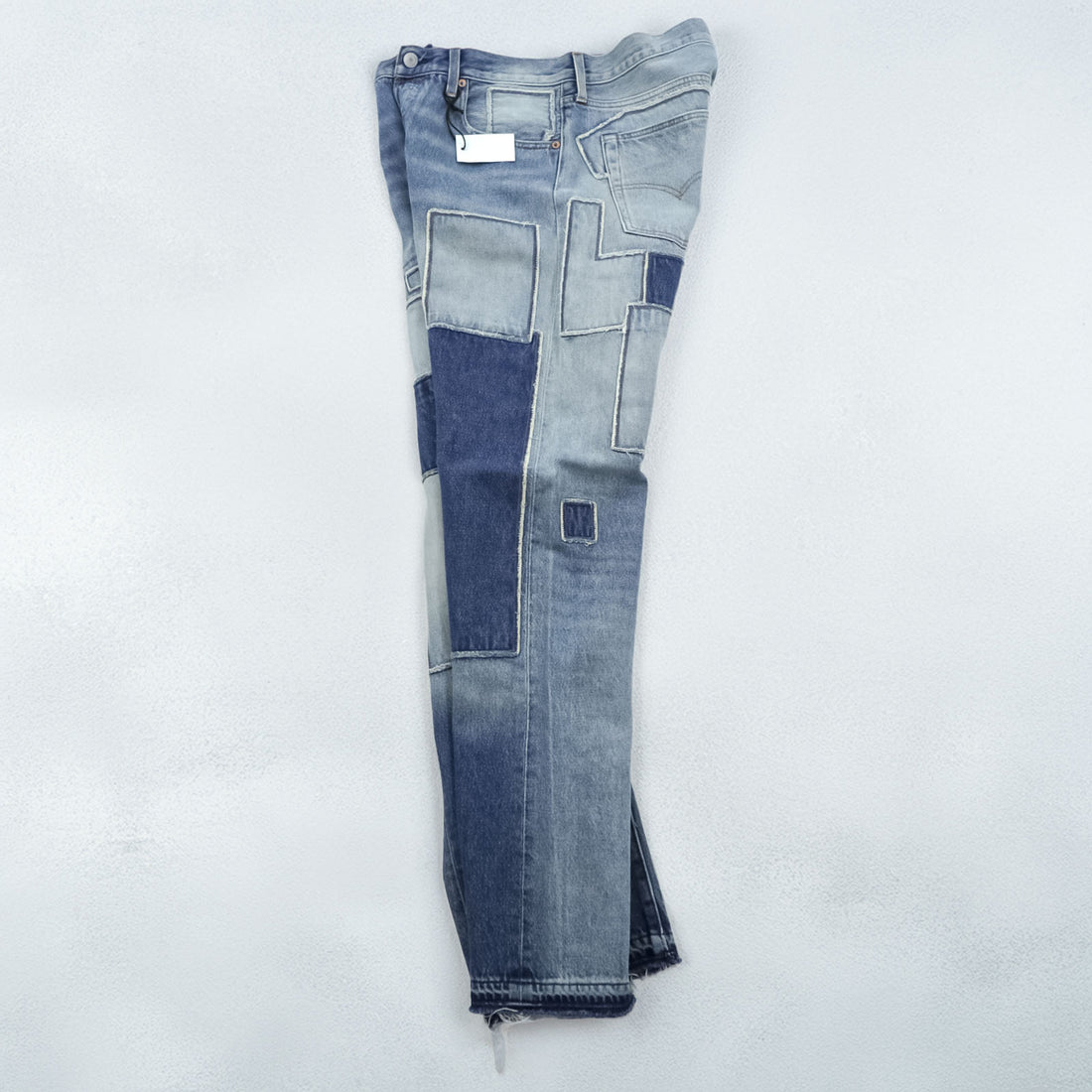 LEVI'S MADE&CRAFTED 80's 501 HAIGHT Selvedge Patchwork Big E Leather Patch Blue Denim Jeans L Unused A2231-0009