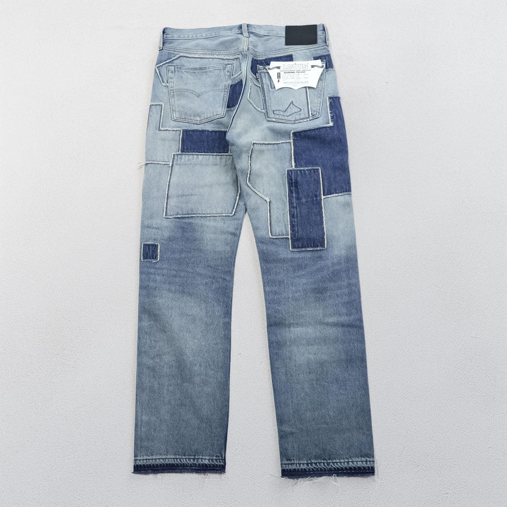 LEVI'S MADE&CRAFTED 80's 501 HAIGHT Selvedge Patchwork Big E Leather Patch Blue Denim Jeans L Unused A2231-0009