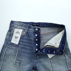LEVI'S MADE&CRAFTED 80's 501 HAIGHT Selvedge Patchwork Big E Leather Patch Blue Denim Jeans L Unused A2231-0009