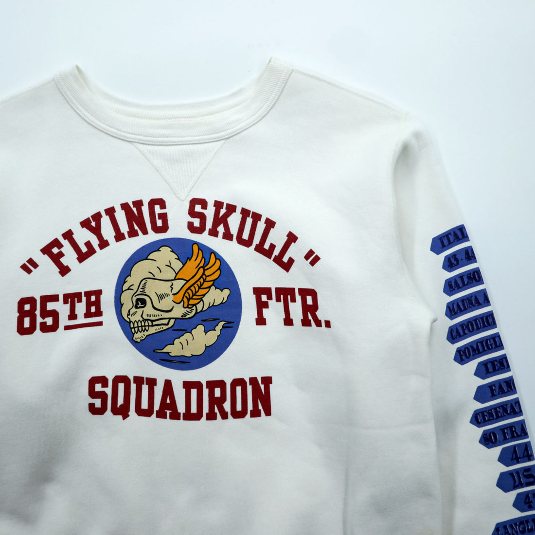Buzz Rickson's Sweatshirt Flying Skull 85th Ftr Squadron Sleeve Print Men's M White Toyo Enterprise