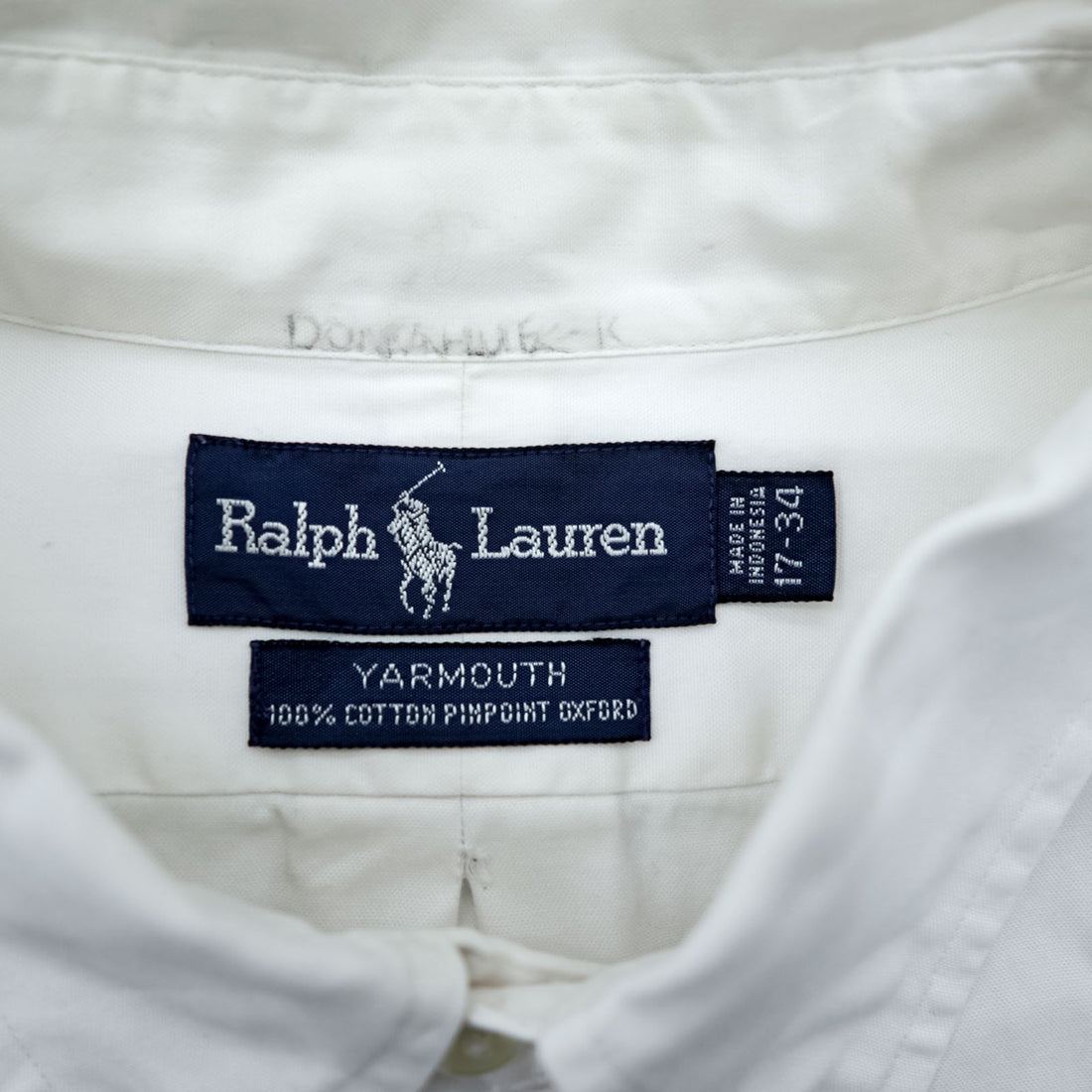 Ralph Lauren 90s Oxford button-down shirt, size XL and up, white, with YARMOUTH small pony embroidery.