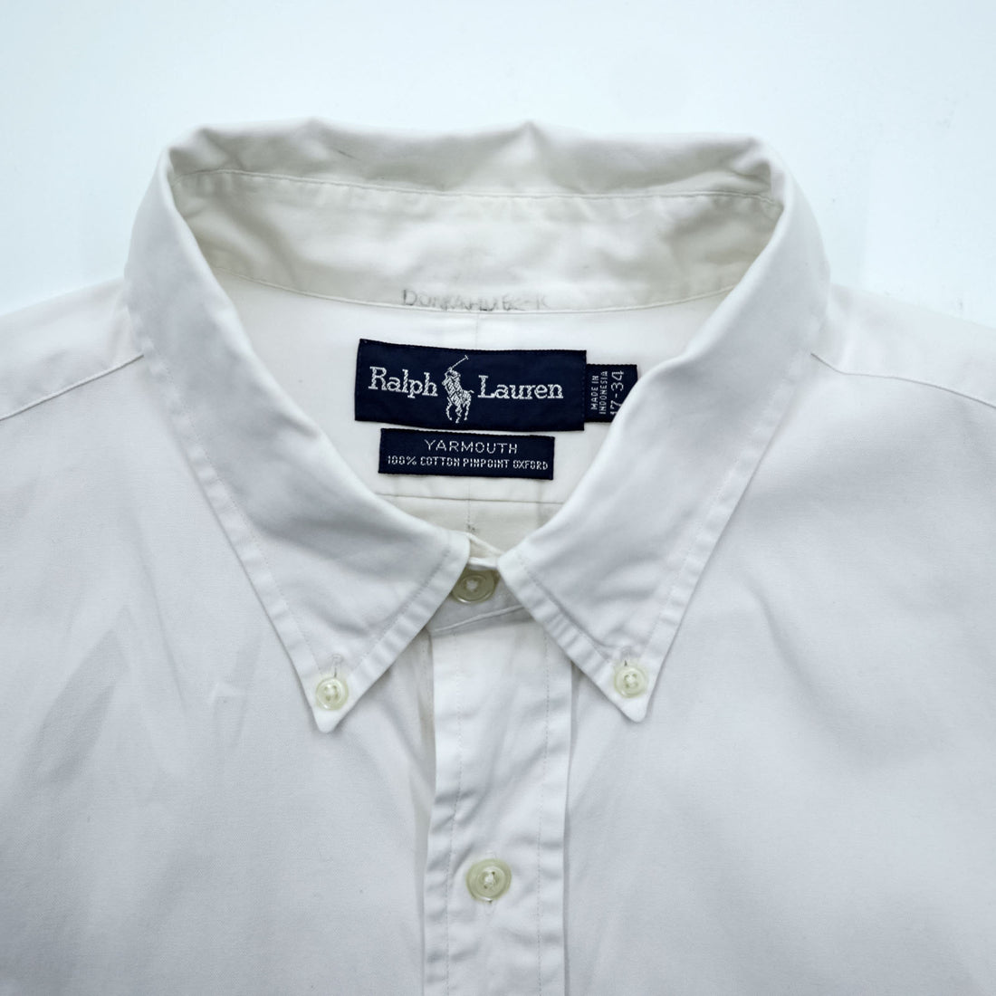 Ralph Lauren 90s Oxford button-down shirt, size XL and up, white, with YARMOUTH small pony embroidery.