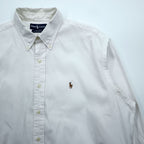 Ralph Lauren 90s Oxford button-down shirt, size XL and up, white, with YARMOUTH small pony embroidery.
