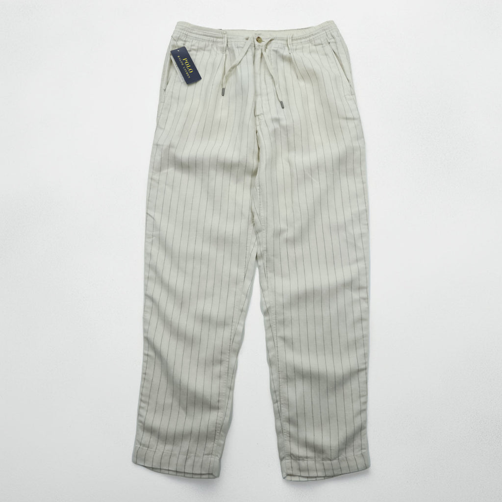 Polo Ralph Lauren プレップスター イージー リネン スラックス パンツ M ベージュ ストライプ スリム テーパード フィット 未使用品 MNPOPNT14G20349
