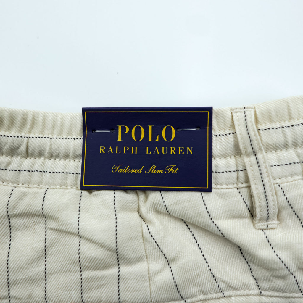 Polo Ralph Lauren プレップスター イージー リネン スラックス パンツ M ベージュ ストライプ スリム テーパード フィット 未使用品 MNPOPNT14G20349