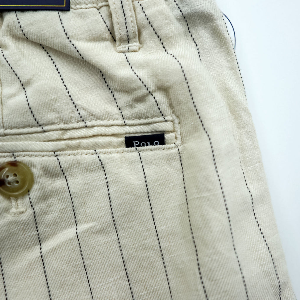 Polo Ralph Lauren プレップスター イージー リネン スラックス パンツ M ベージュ ストライプ スリム テーパード フィット 未使用品 MNPOPNT14G20349