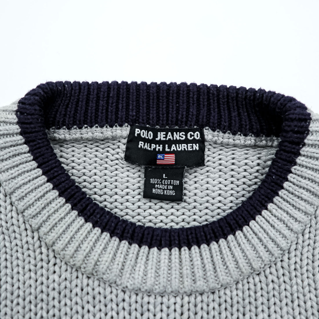 Polo Ralph Lauren 90年代 星条旗 コットンニット クルーネック セーター L グレー RL POLO JEANS