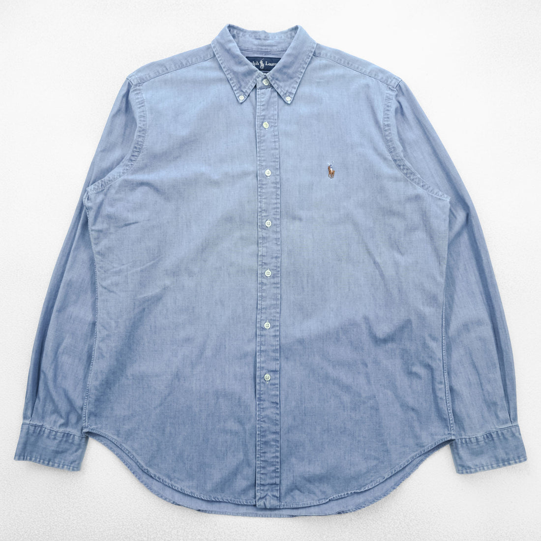 Ralph Lauren 90s Chambray Button-Down Shirt, Size L, Blue, Small Pony Embroidery
