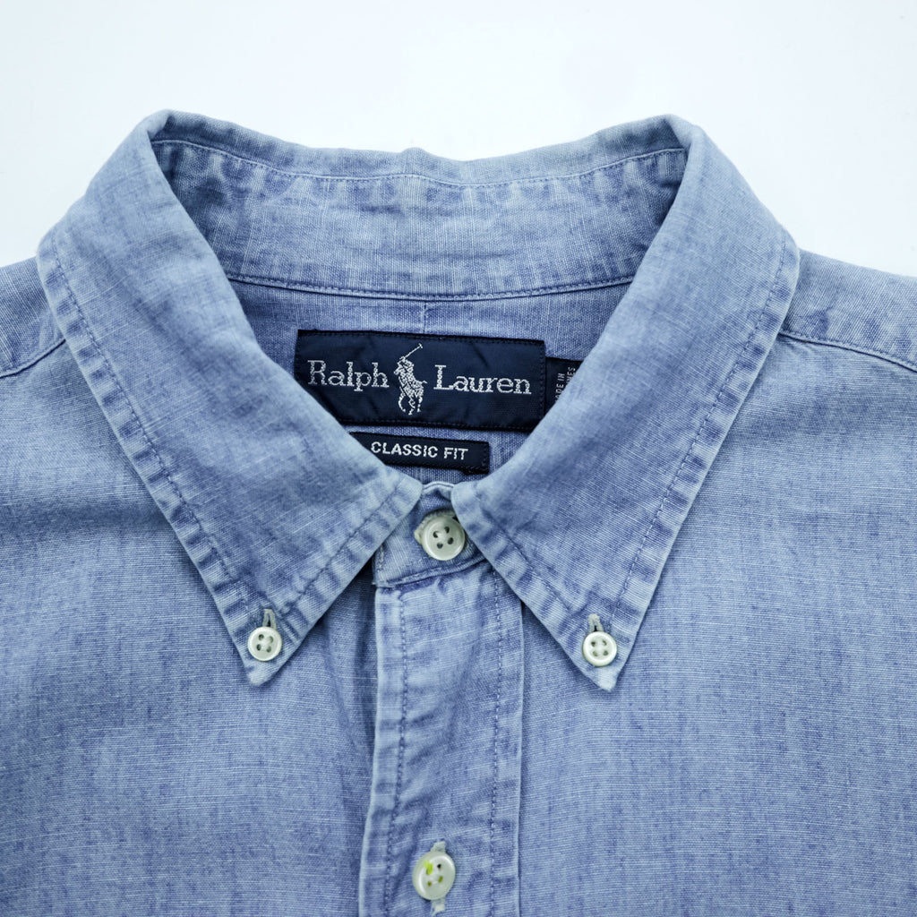 Ralph Lauren 90s Chambray Button-Down Shirt, Size L, Blue, Small Pony Embroidery