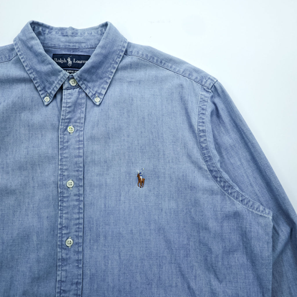 Ralph Lauren 90s Chambray Button-Down Shirt, Size L, Blue, Small Pony Embroidery