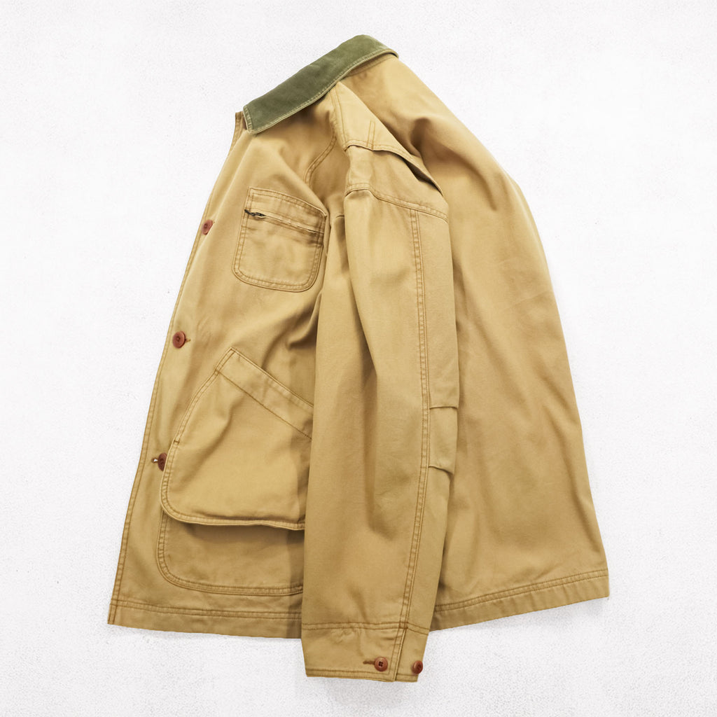 L.L.Bean 90年代 ダック フィールドコート ハンティングジャケット L ベージュ 襟コーデュロイ 裏地チェック JV69