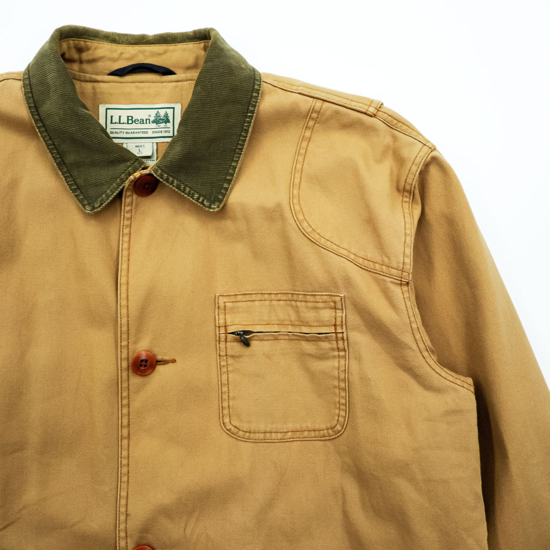 L.L.Bean 90年代 ダック フィールドコート ハンティングジャケット L ベージュ 襟コーデュロイ 裏地チェック JV69