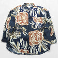Vintage 90s patterned shirt, size XL and up, navy, brown, GOOUCH