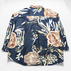 Vintage 90s patterned shirt, size XL and up, navy, brown, GOOUCH