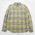 BURBERRY LONDON ノバチェック リネン ボタンダウンシャツ XL イエロー グレー 麻100% ビッグサイズ