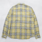 BURBERRY LONDON ノバチェック リネン ボタンダウンシャツ XL イエロー グレー 麻100% ビッグサイズ