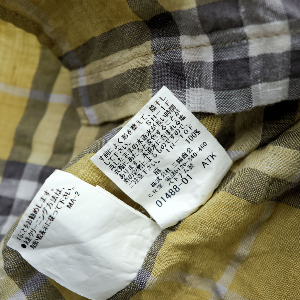 BURBERRY LONDON ノバチェック リネン ボタンダウンシャツ XL イエロー グレー 麻100% ビッグサイズ