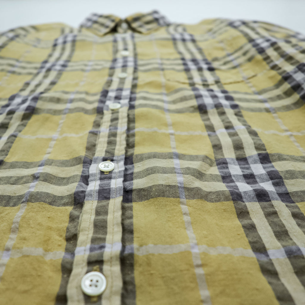 BURBERRY LONDON ノバチェック リネン ボタンダウンシャツ XL イエロー グレー 麻100% ビッグサイズ