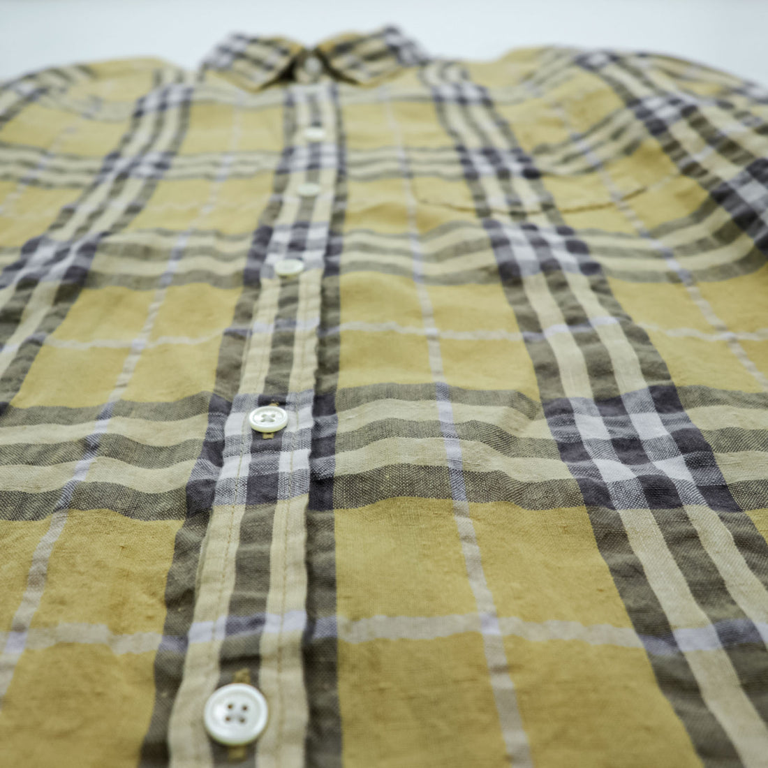 BURBERRY LONDON ノバチェック リネン ボタンダウンシャツ XL イエロー グレー 麻100% ビッグサイズ
