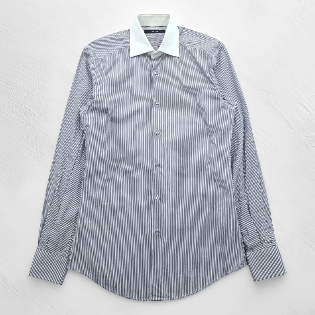 GUCCI Italian Made Cleric Shirt, Size M, Striped, Blue, G9U9BR