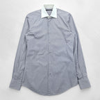 GUCCI Italian Made Cleric Shirt, Size M, Striped, Blue, G9U9BR