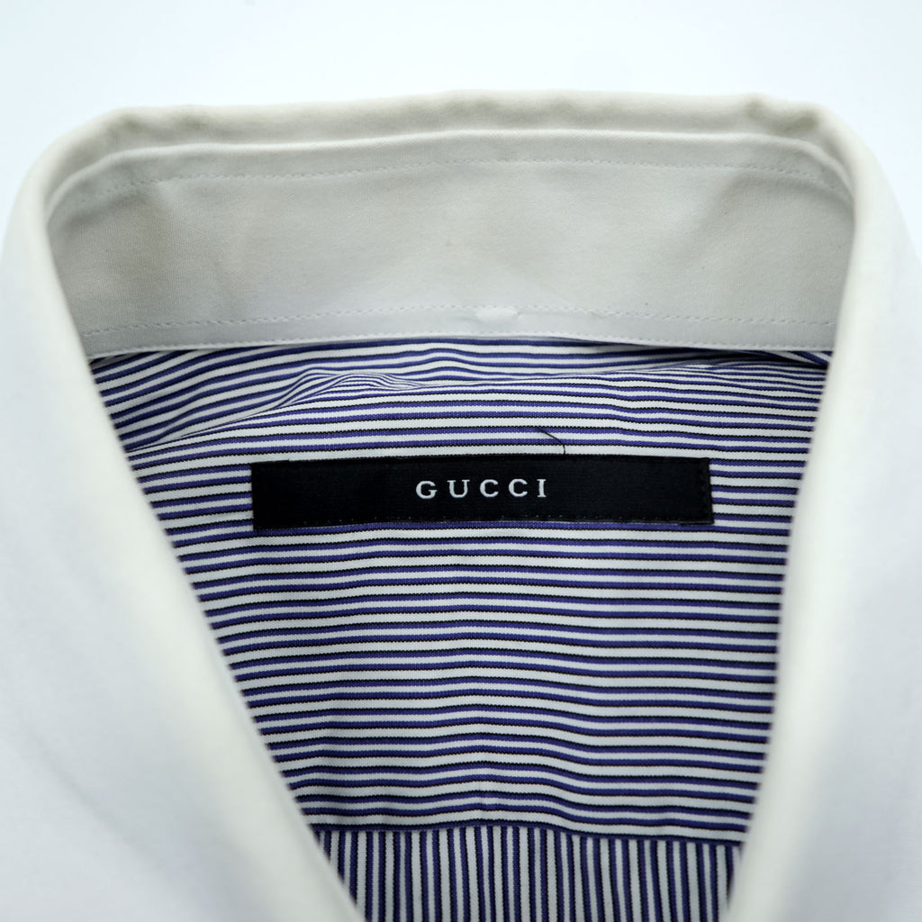 GUCCI Italian Made Cleric Shirt, Size M, Striped, Blue, G9U9BR