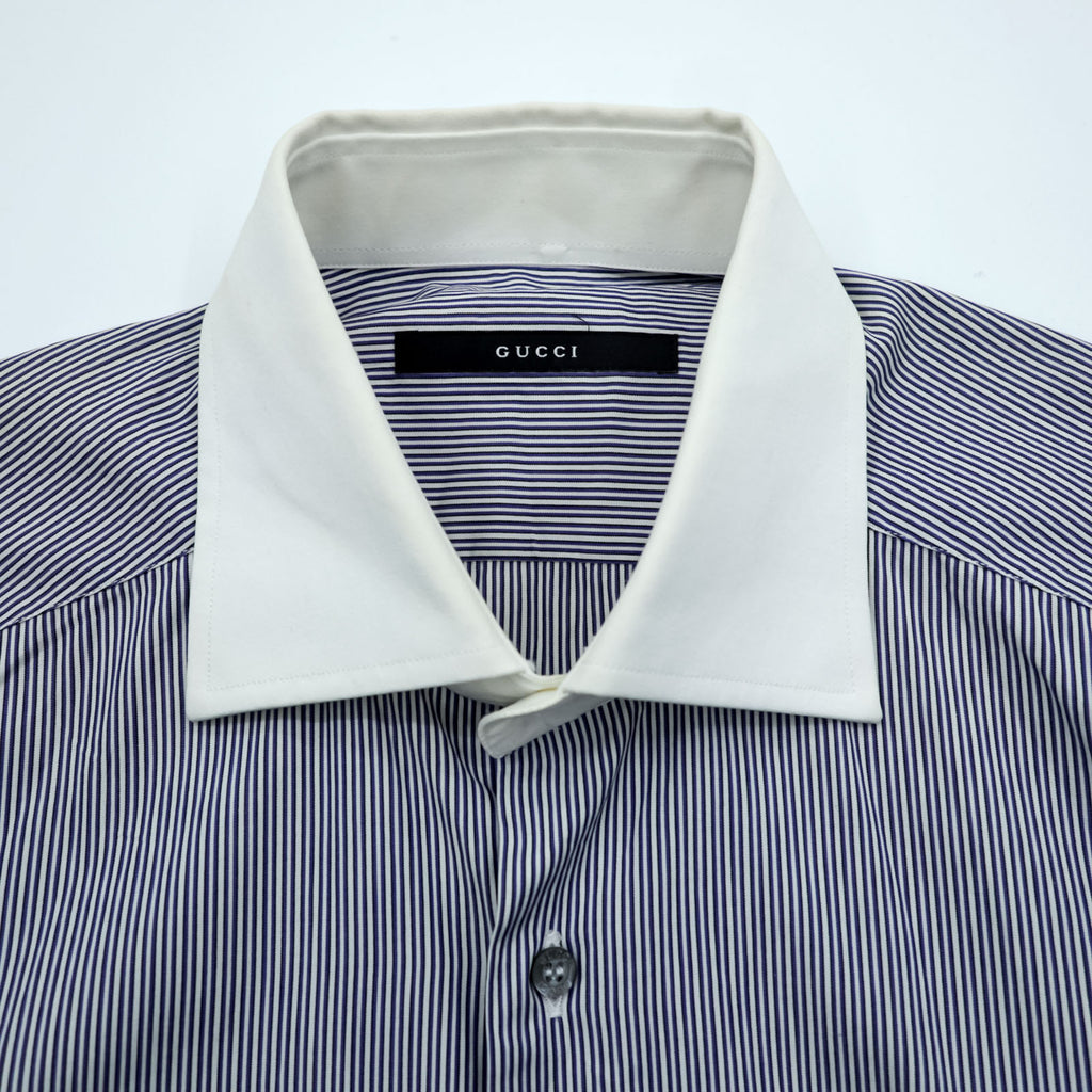 GUCCI Italian Made Cleric Shirt, Size M, Striped, Blue, G9U9BR