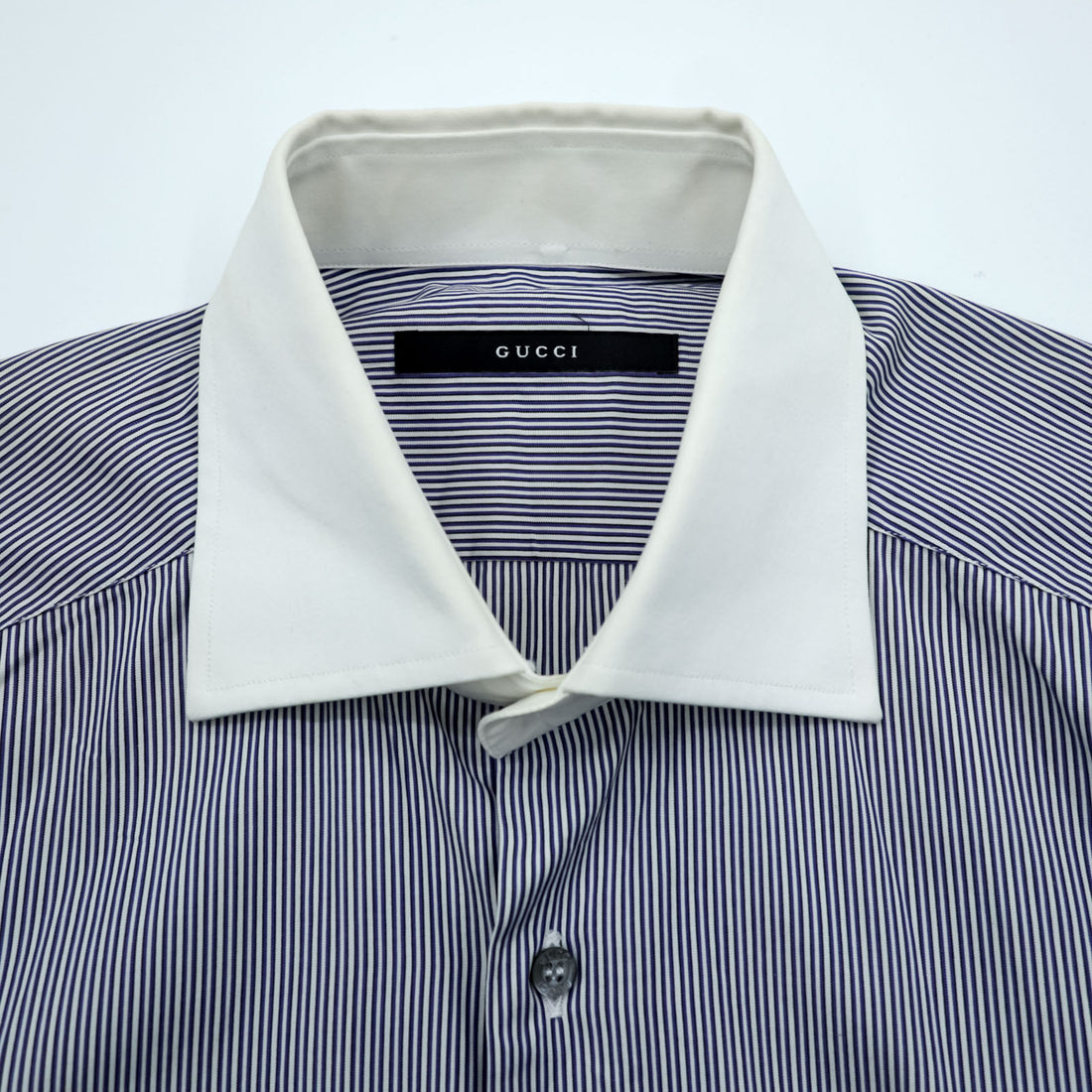 GUCCI Italian Made Cleric Shirt, Size M, Striped, Blue, G9U9BR