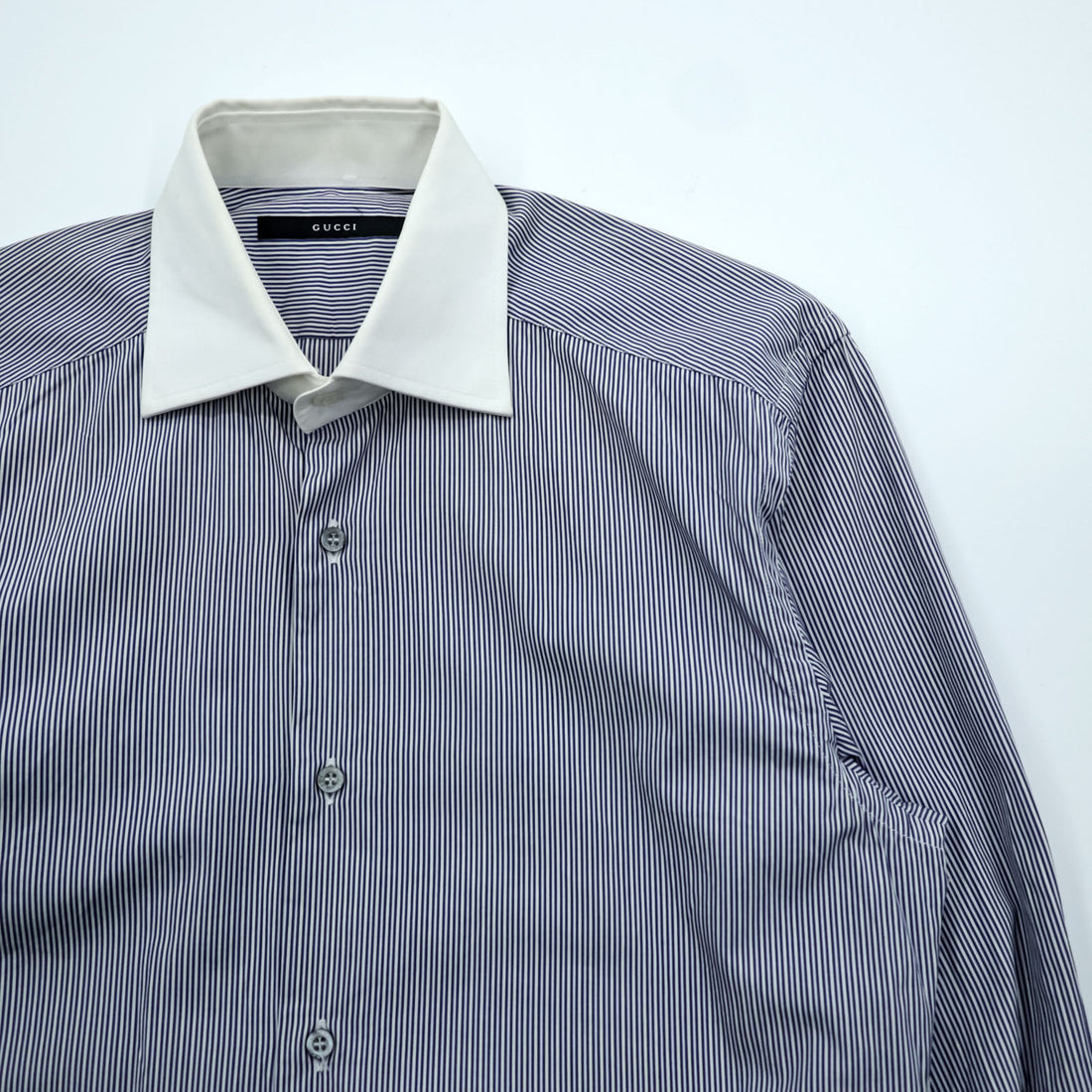 GUCCI Italian Made Cleric Shirt, Size M, Striped, Blue, G9U9BR
