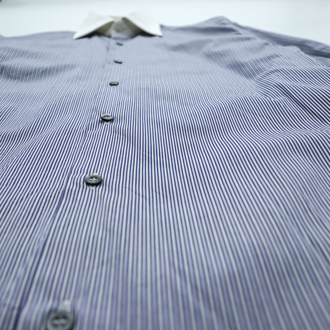 GUCCI Italian Made Cleric Shirt, Size M, Striped, Blue, G9U9BR