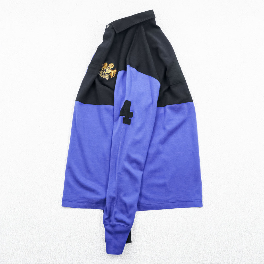 Polo Ralph Lauren 90s Long-Sleeve Polo Shirt Rugby Shirt M Black/Blue Emblem Logo Numbering