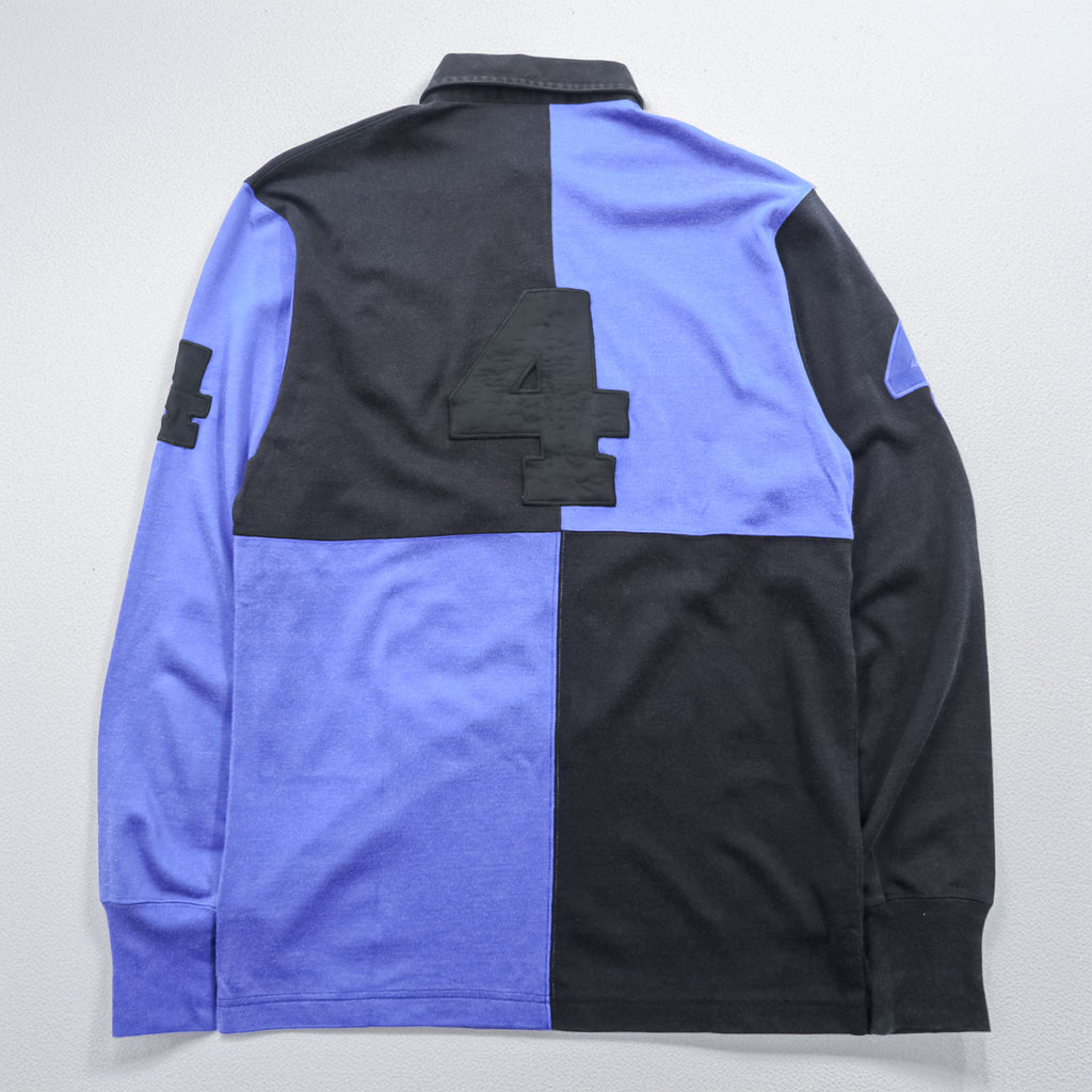 Polo Ralph Lauren 90s Long-Sleeve Polo Shirt Rugby Shirt M Black/Blue Emblem Logo Numbering