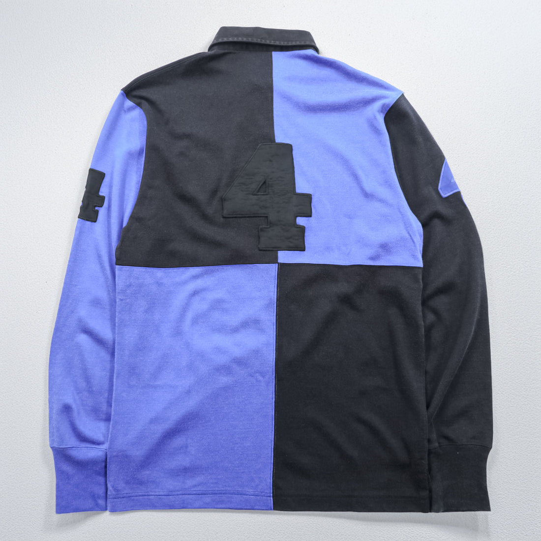 Polo Ralph Lauren 90s Long-Sleeve Polo Shirt Rugby Shirt M Black/Blue Emblem Logo Numbering